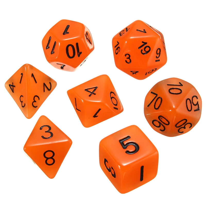 Multi-sided Luminous Polyhedral Dice Set - 7pcs Noctilucent Acrylic Dice