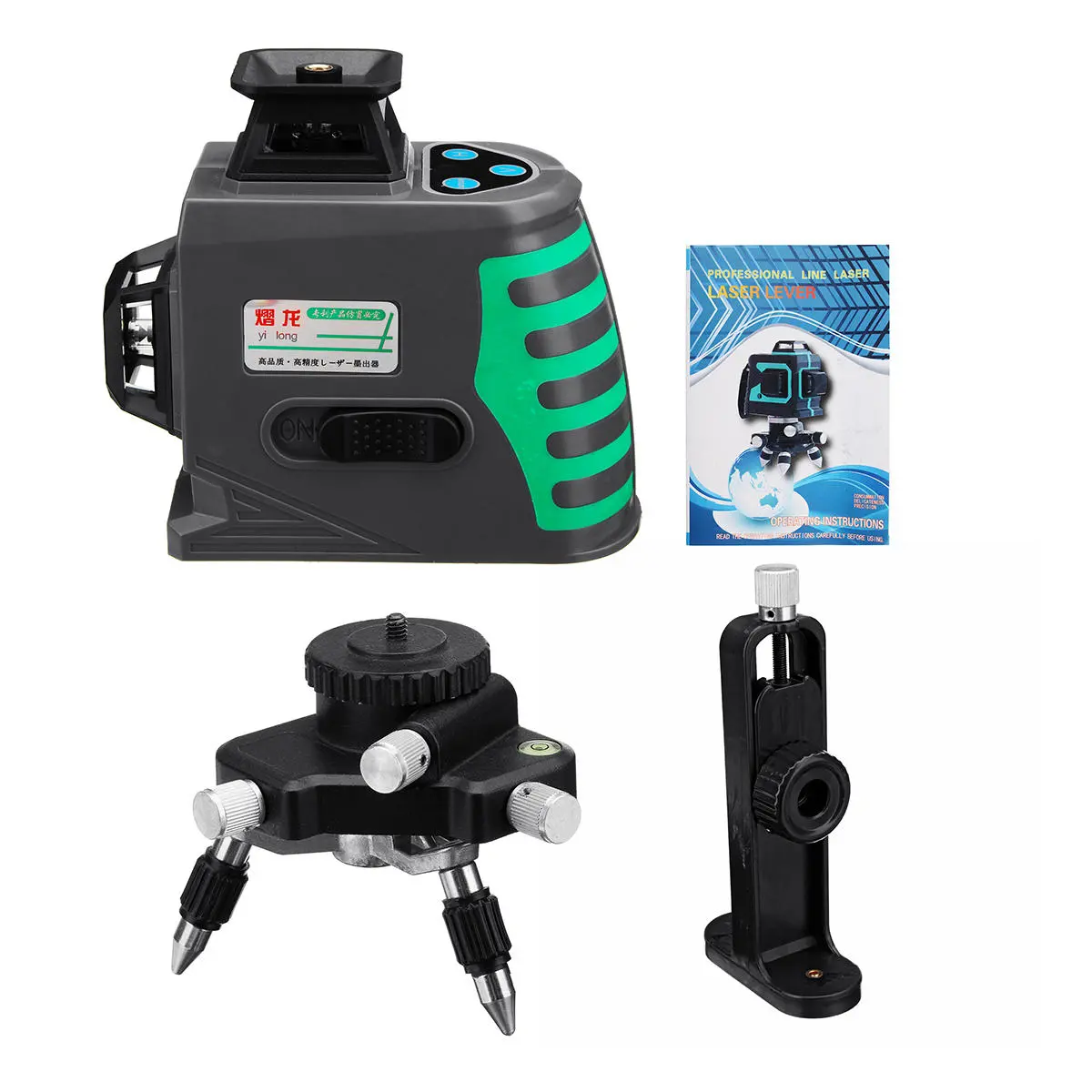 3D 12 Lines Laser Level Self-Leveling | 3x360 Green/Blue Light with Bracket