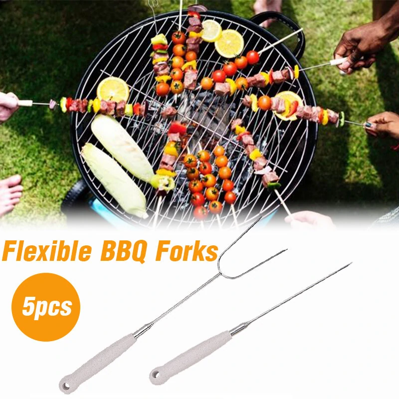 5PCS Telescoping Roasting Sticks - Barbecue Spit Forks for Sausage & BBQ