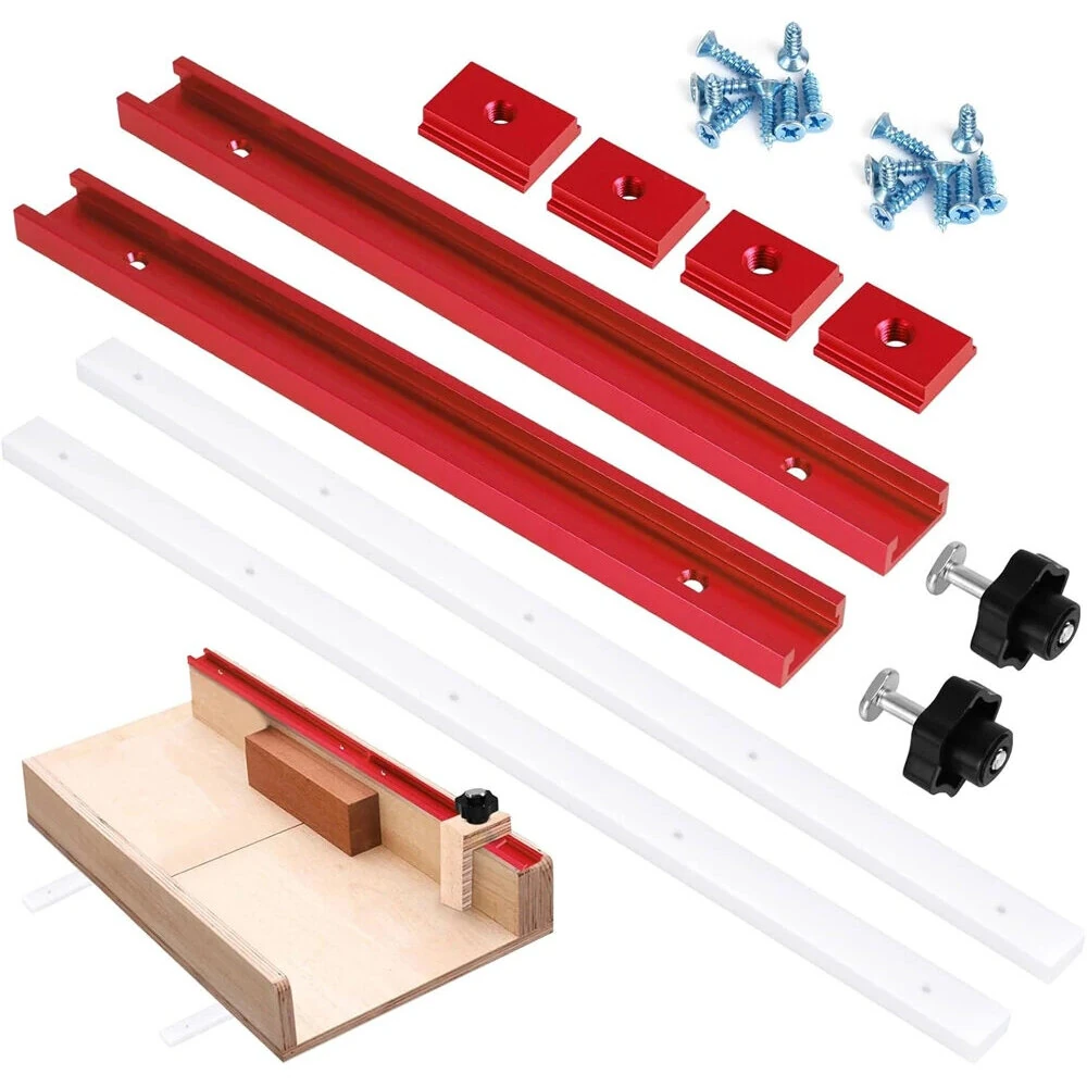 DIY Table Saw Crosscut Sled Kit - 17Inch UHMW Bars & 12Inch T-Tracks | Fits 3/4 x 3/8 Miter Slot
