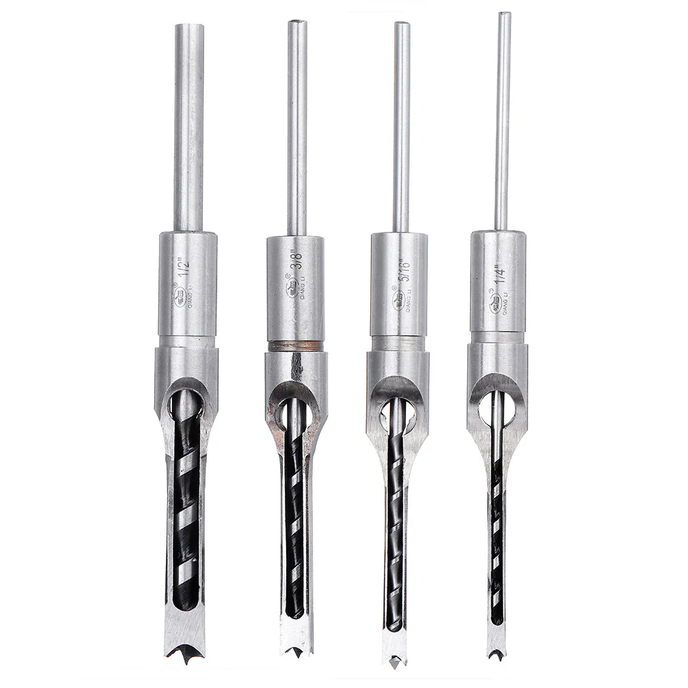 4PCS Woodworking Mortising Chisel Set - 6.35/7.94/9.5/12.7mm Square Hole Drill Bits