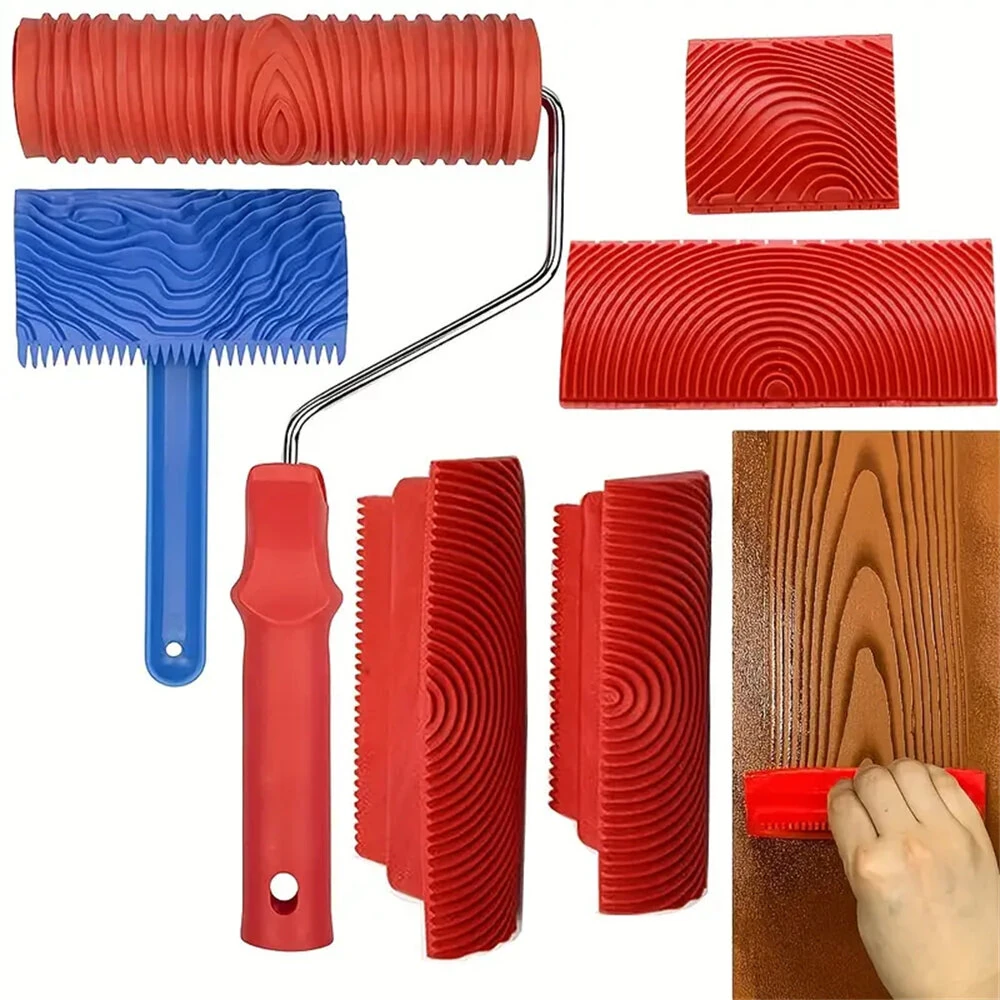 6PCS Wood Graining Tool Set - DIY Faux Wood Roller for Realistic Wall Art Decor