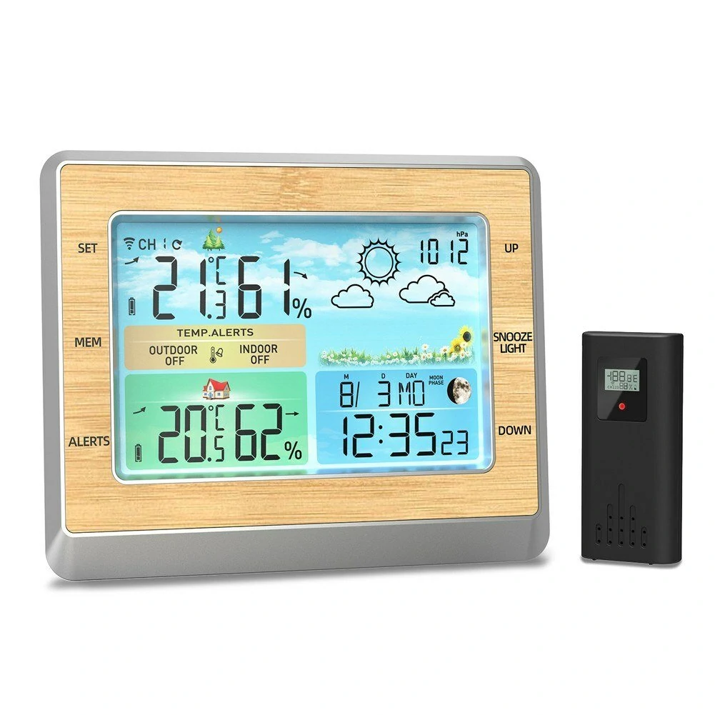 6-inch Wireless Weather Clock - Indoor/Outdoor Temp & Humidity | Moon Phase & Forecast