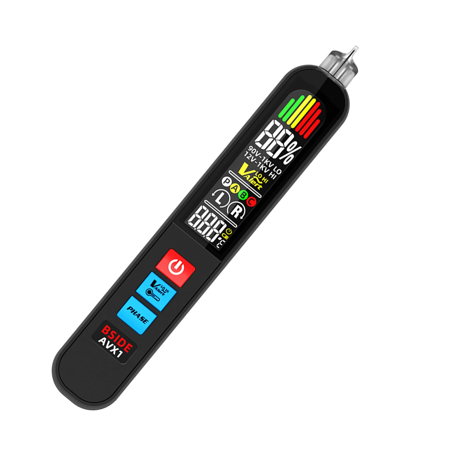 BSIDE AVX1 Non-Contact Phase Tester - Voltage & Temperature Detection - LCD Display - Rechargeable