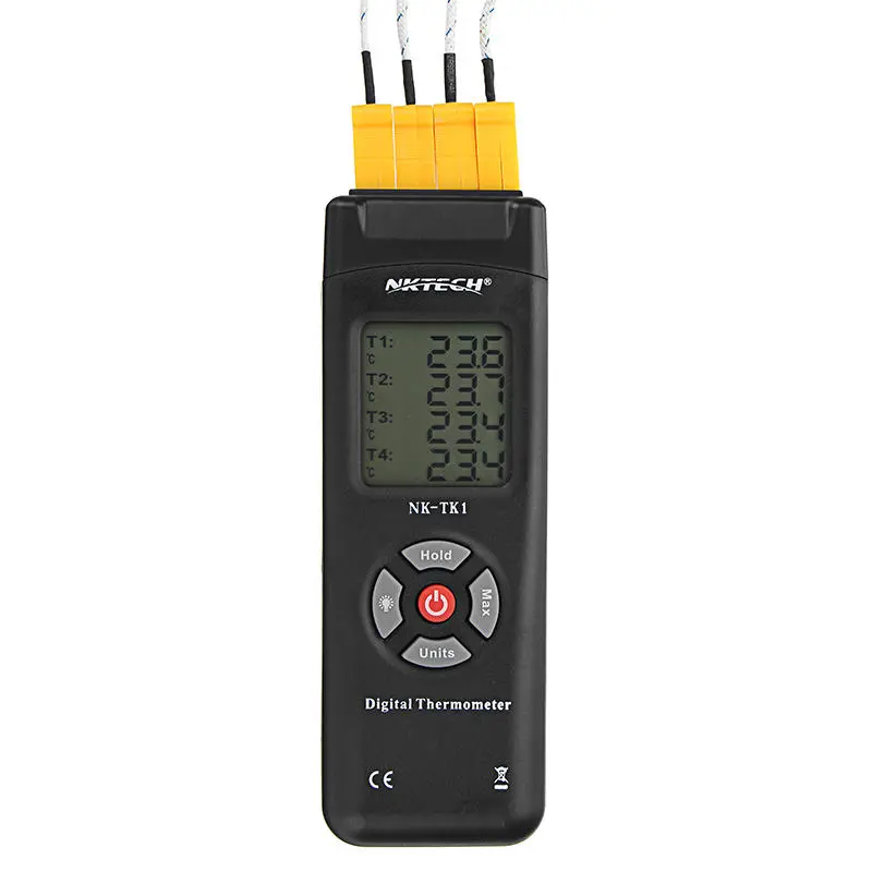 NK-TK1 Digital Thermometer - 4 Channel K-Type Thermocouple - Handheld Temperature Meter for Industry