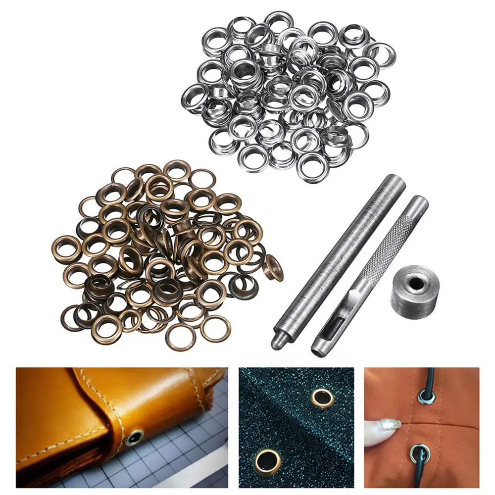 Brass Eyelets Kit - 100pcs 6mm Silver & Bronze - Leather Craft Punch Tool Set