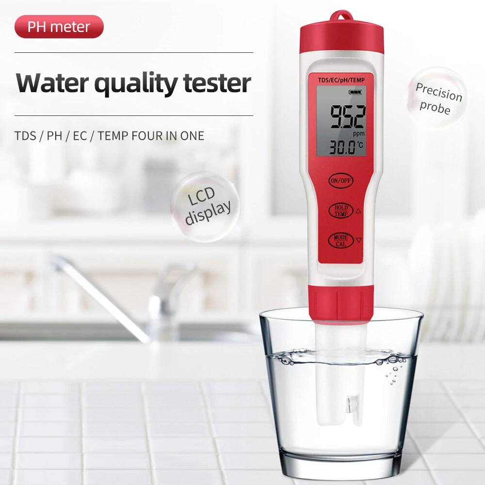 EZ9908 4-in-1 Digital Water Tester | PH, TDS, EC & Temperature Meter for Pools, Aquariums, Drinking Water