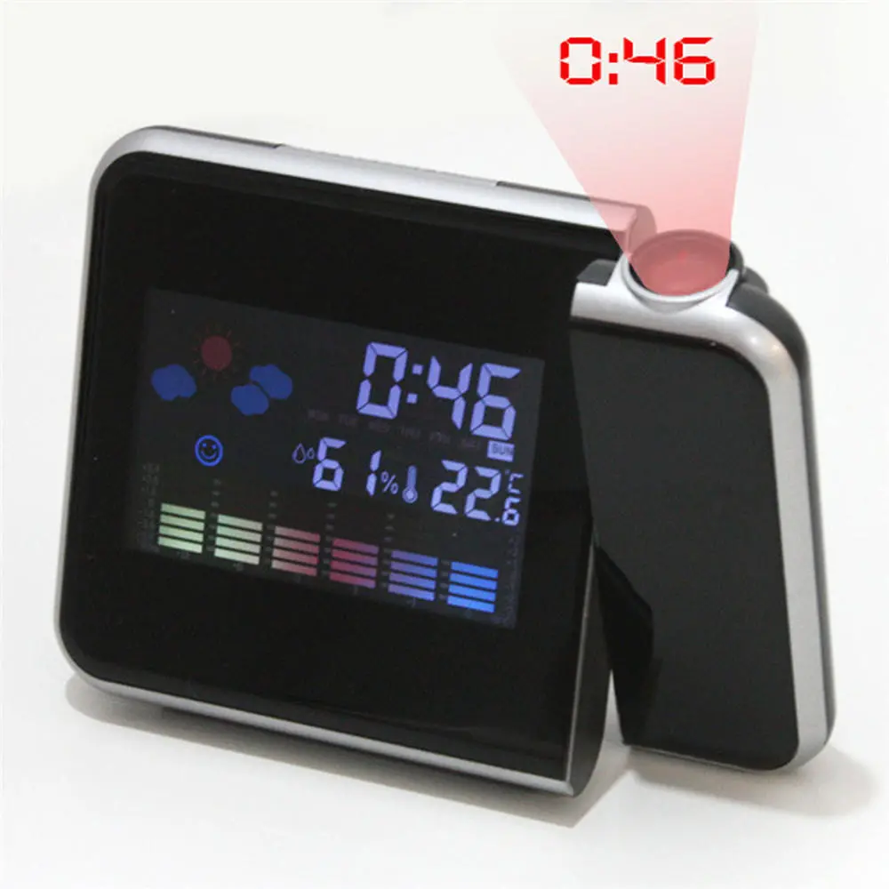 A84503 Digital Thermometer Clock - LCD Display with Projection & Weather