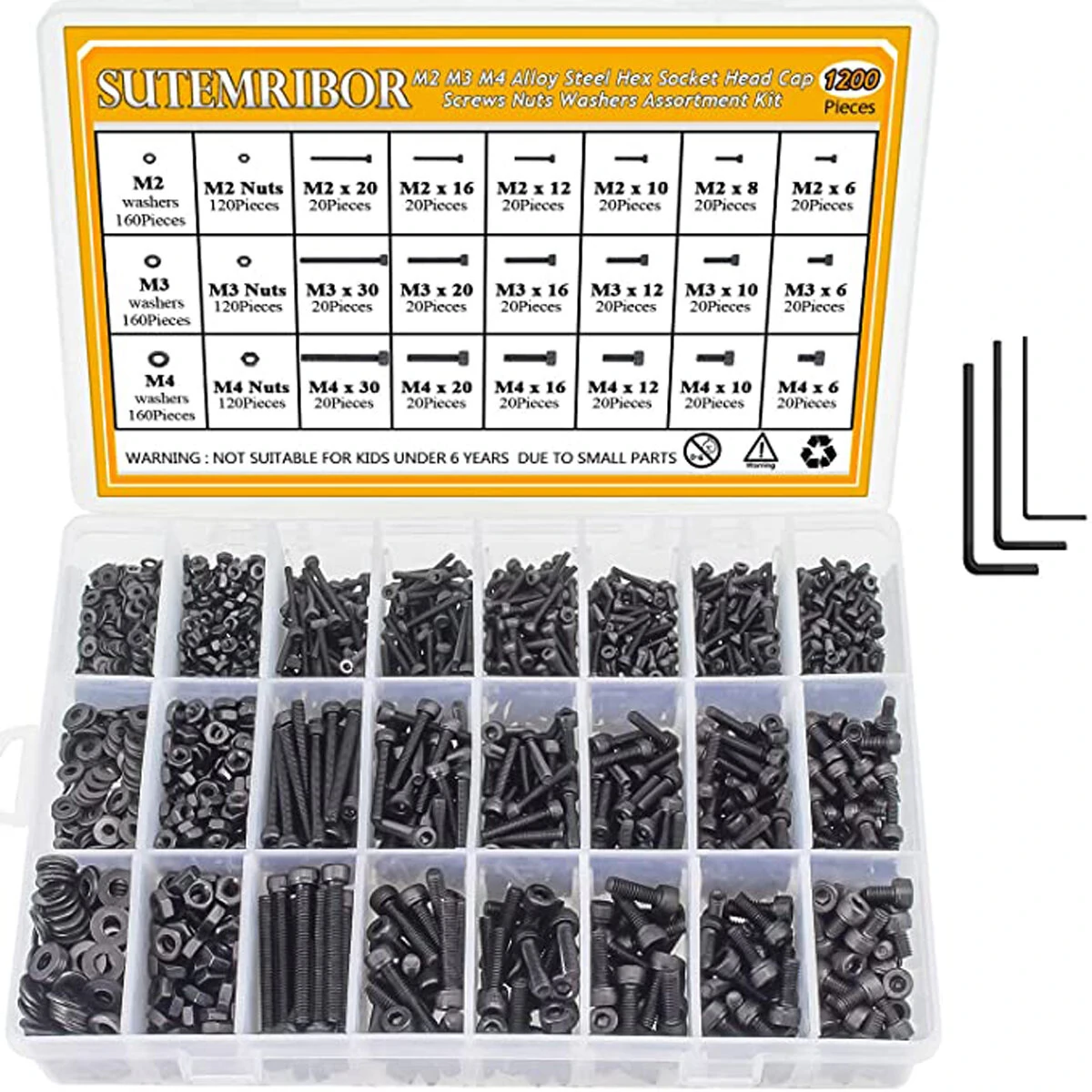 1200Pcs M2 M3 M4 Stainless Steel Screws & Socket Bolts Nuts Set | Assorted