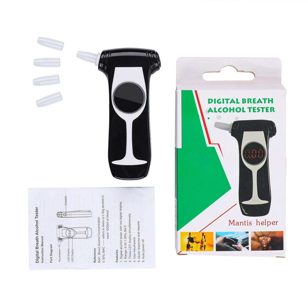 Audew Professional Alcohol Tester - Digital Breathalyzer with LCD & Portable Design