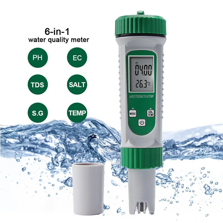 6-in-1 Water Quality Tester Pen - PH TDS EC SALT Temp | Multi-Function Meter