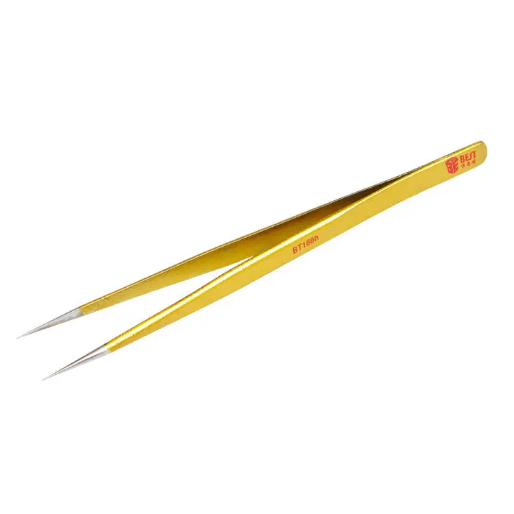 BST-168H Gold-plated Stainless Steel Eyelash Extension Tweezer | Pointed Tip