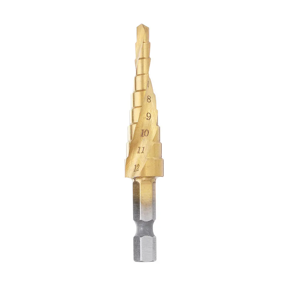 Drillpro HSS Titanium Step Drill Bit | 4-12mm Spiral Grooved Cone Bit