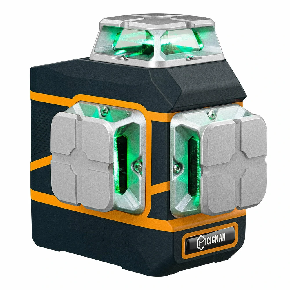 CIGMAN CM-801 3x360° 3D Laser Level with Remote Control - Dual 2600mAh Batteries & Magnetic Mount