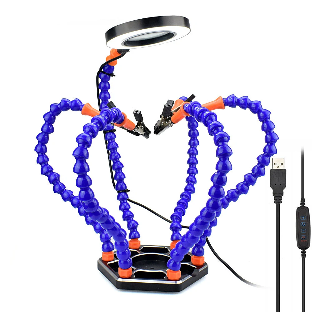 NEWACALOX Soldering Helping Hands - 6 Arm PCB Holder with USB LED Magnifier