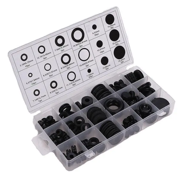 125pcs Black Rubber Grommets Kit - Wiring Cable Assortment | Pulley Wheel