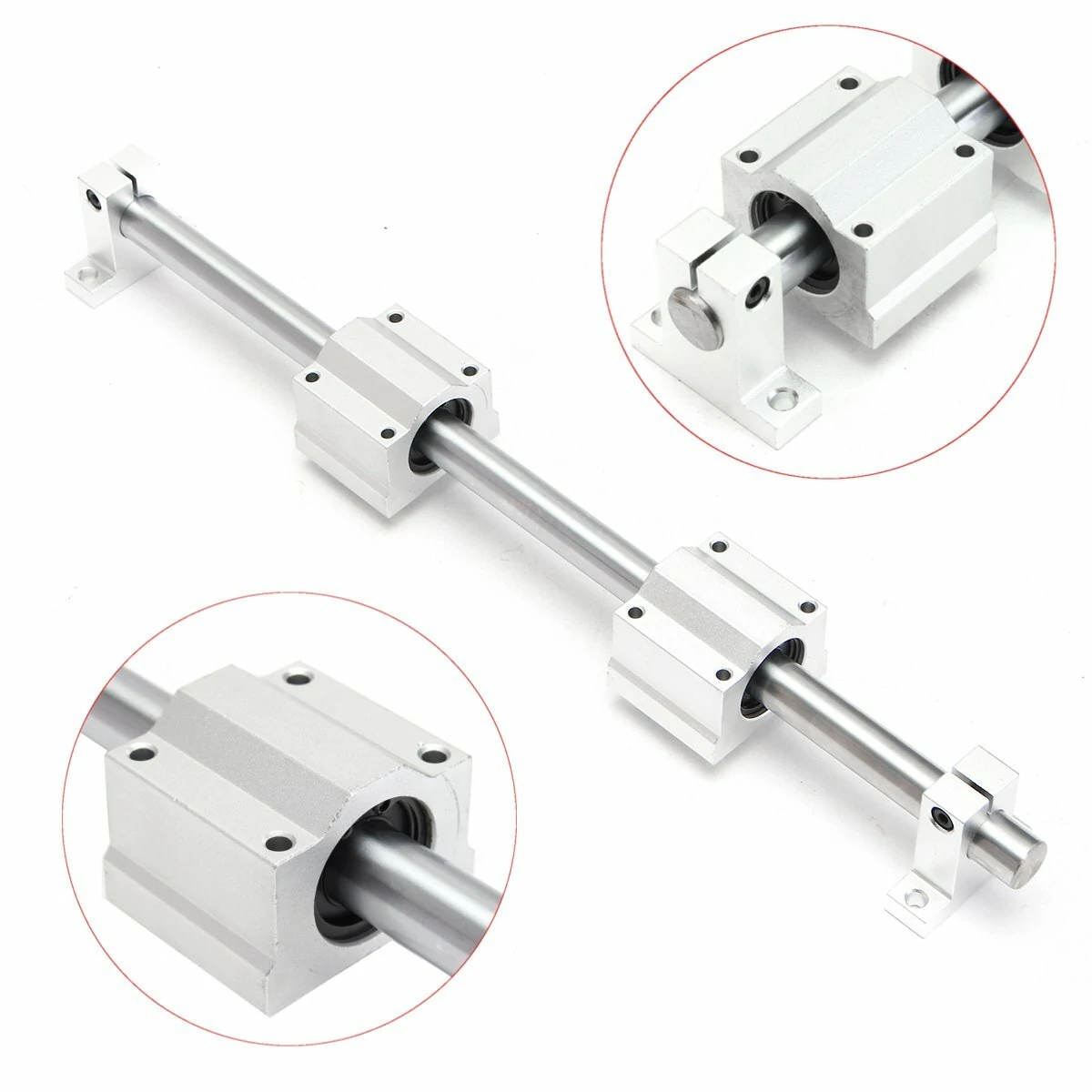 Machifit 16mm x 1000mm Linear Rail Shaft with Bearing Block | CNC Guide Support