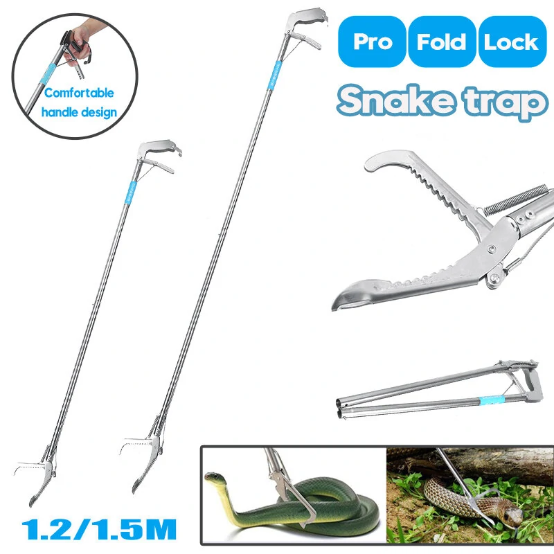 Foldable Stainless Steel Snake Catcher Stick | 1.2M/1.5M Snake Tongs Handle