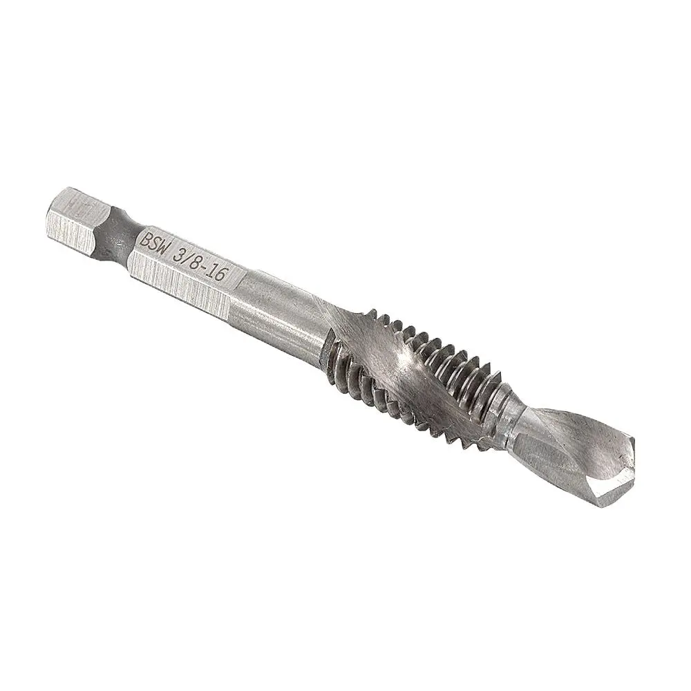 BSW HSS Combination Drill Tap Bit - 1/8-3/8 Inch | 1/4 Inch Hex Shank for Deburr & Countersink