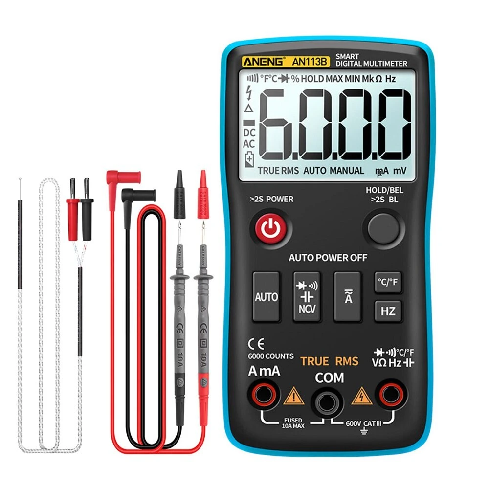 ANENG AN113B True RMS Digital Multimeter | 6000 Counts, Auto-Ranging, Temperature Tester