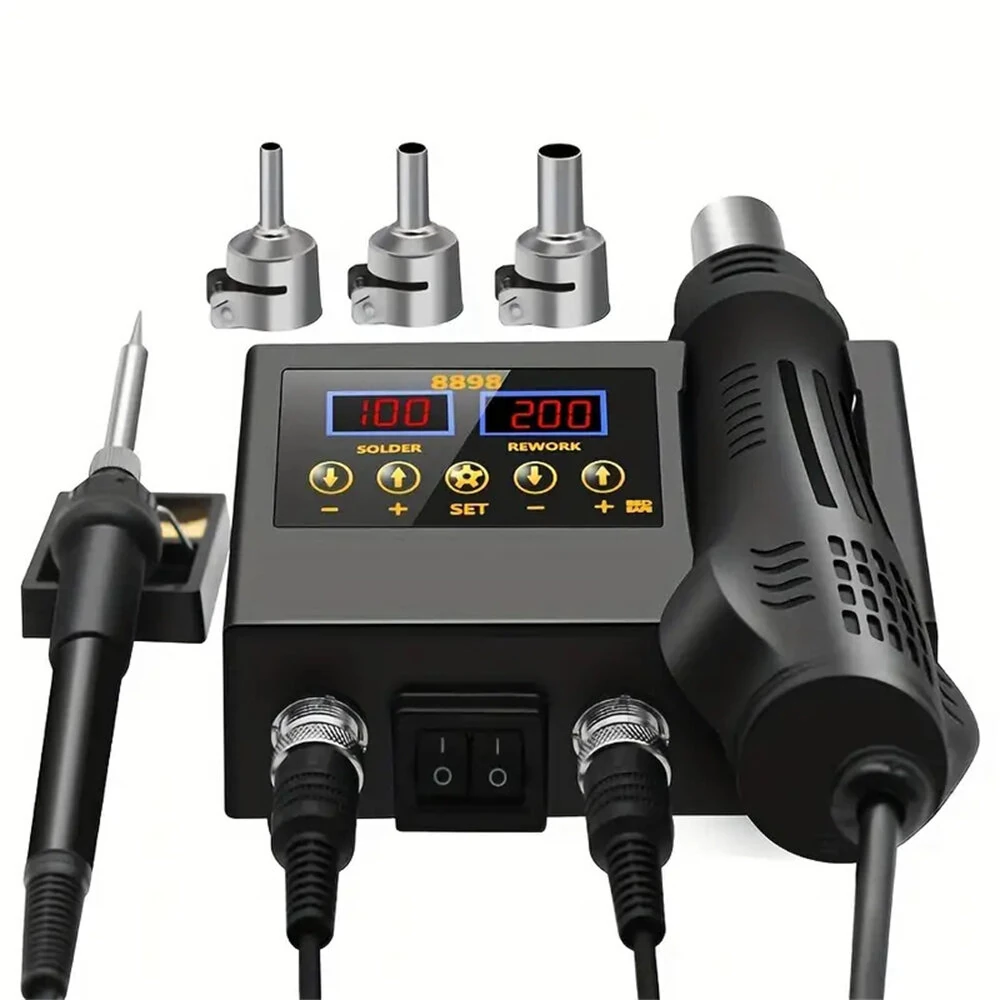 2 in 1 SMD Soldering Station Hot Air Gun - 700W Dual LCD Display | 100-480°C Adjustable Temperature | EU/US Plug