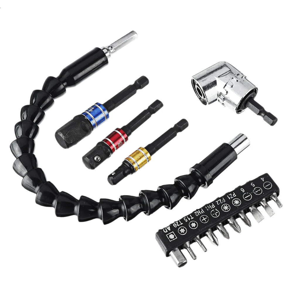 Drillpro 105° Right Angle Driver Screwdriver Set | 1/4 Shank Flexible Shaft Extension
