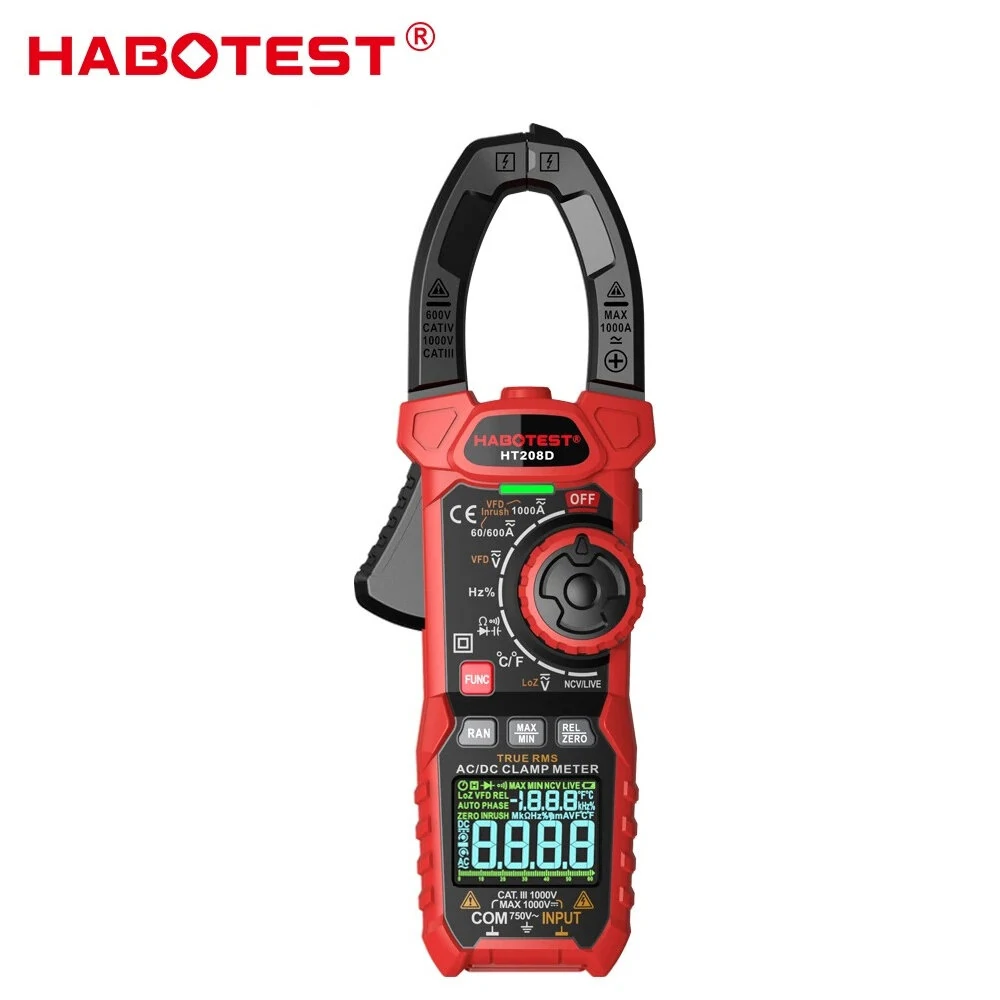 HABOTEST HT208D True-RMS Clamp Meter - AC/DC Auto-Ranging Digital Multimeter