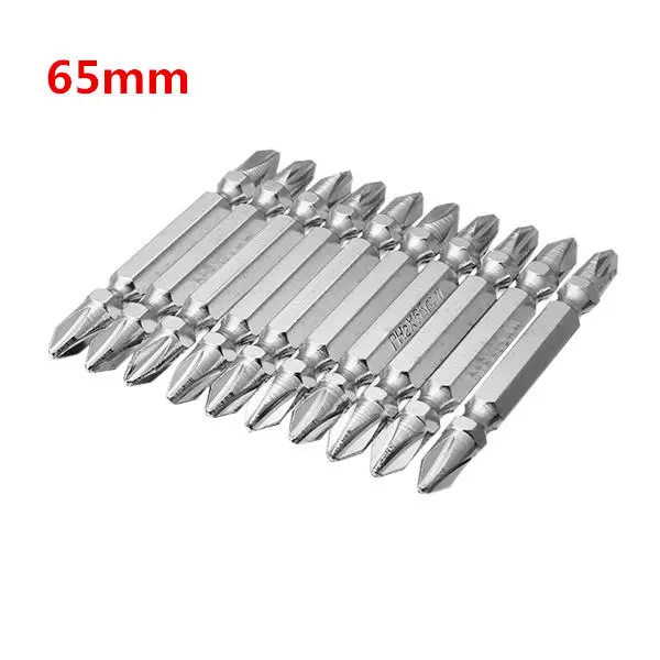 10pcs 65mm PH2 S2 Alloy Steel Magnetic Screwdriver Bit Set | Double Head