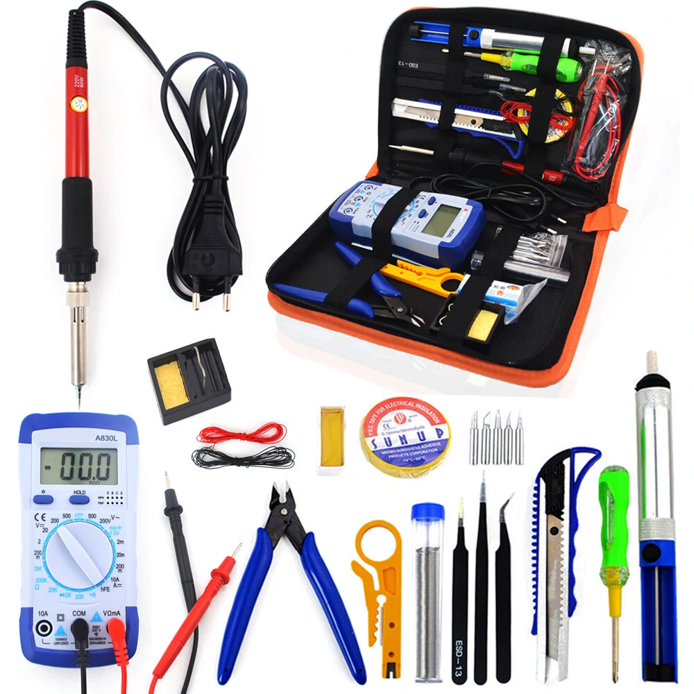 60W Adjustable Temperature Soldering Iron Kit | With Multimeter & Desoldering Pump | 110V-220V EU Plug