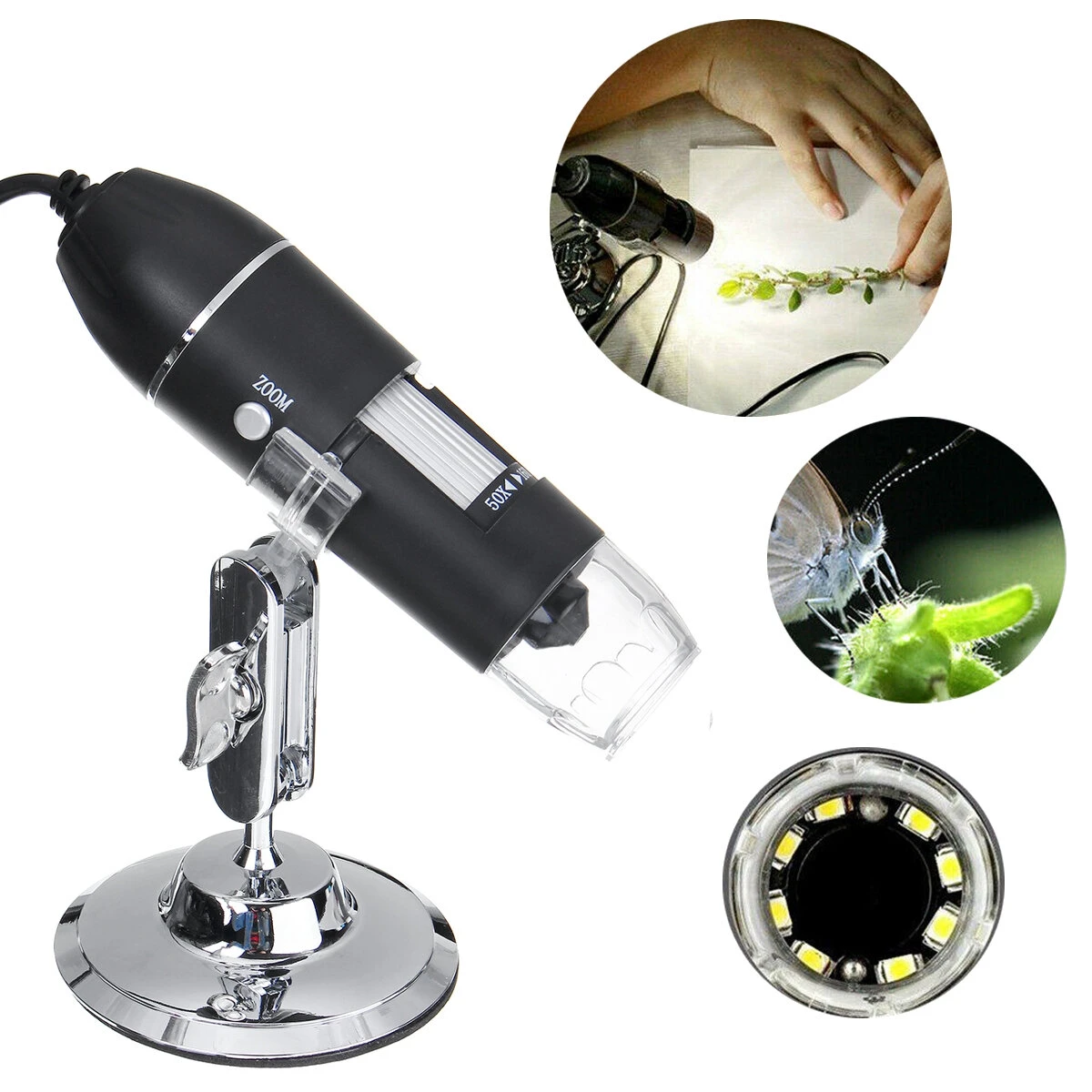 AmScope 1600X 2MP USB Digital Microscope | 8 LED Handheld Zoom Camera