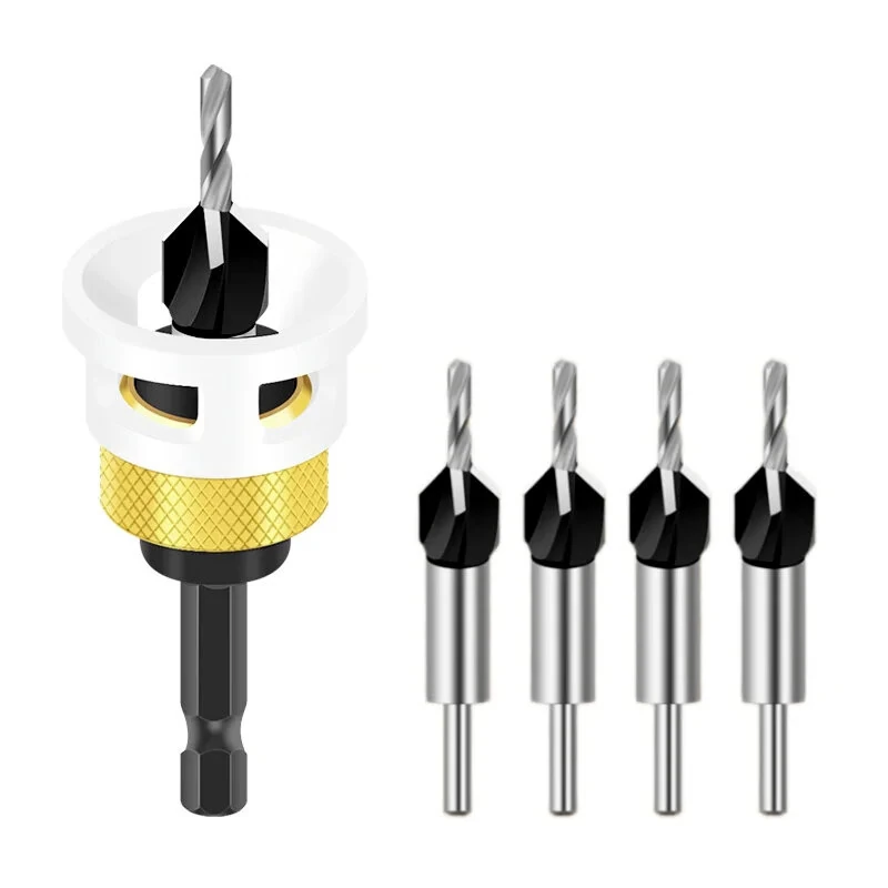 Tungsten Steel 4-in-1 Countersink Drill Bit Set - 2.8mm to 4.0mm | Low Friction Depth Stop