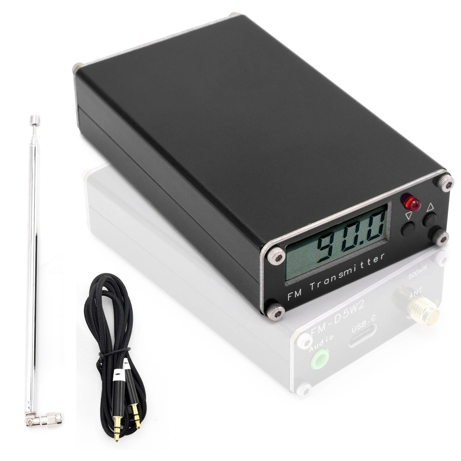 0.5W FM Transmitter 76-108MHz | 500mW Digital Display | Type-C & 2000M Range