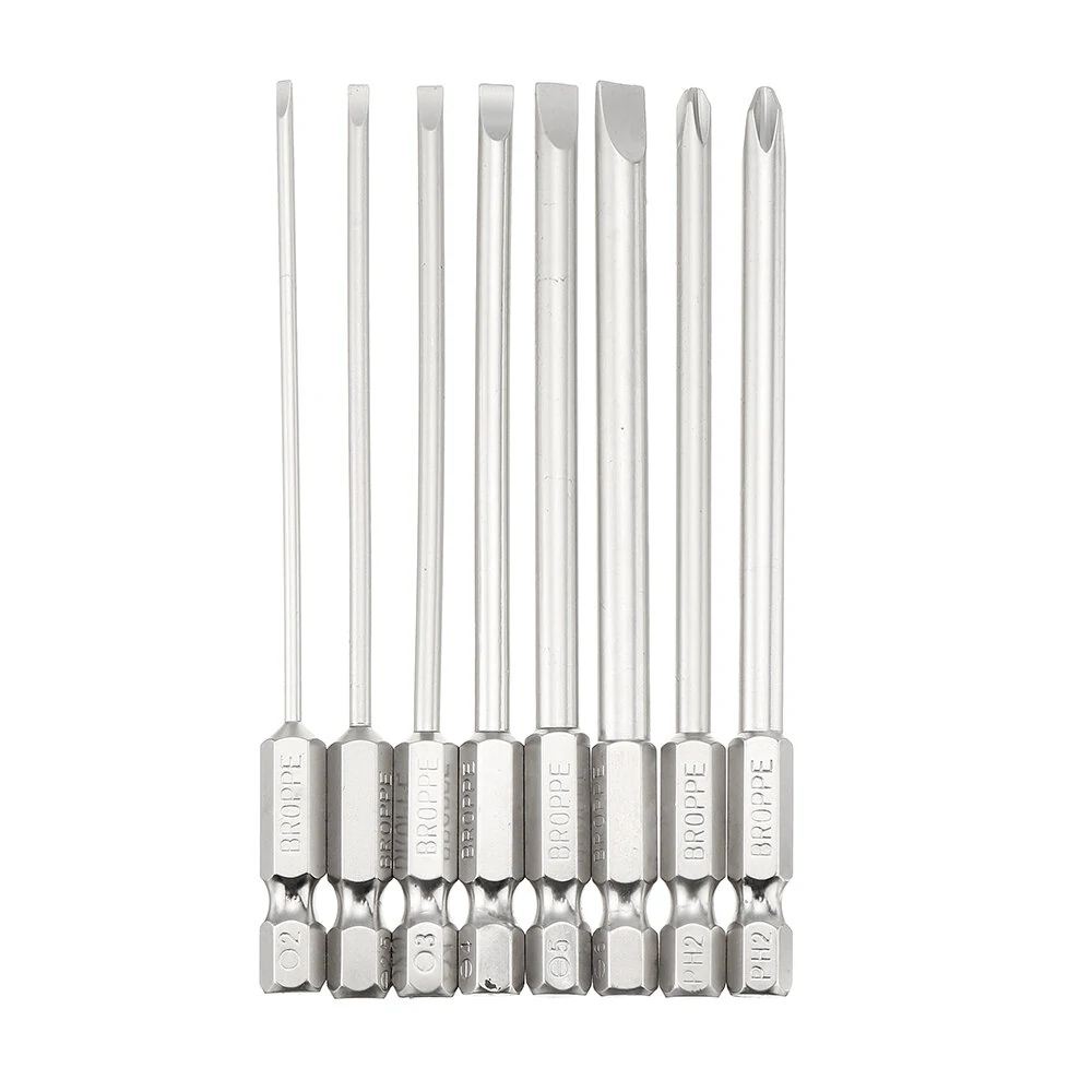 BROPPE 8Pcs 100mm S2 Alloy Steel Screwdriver Bits - SL2-SL6 Magnetic 1/4 Inch Hex