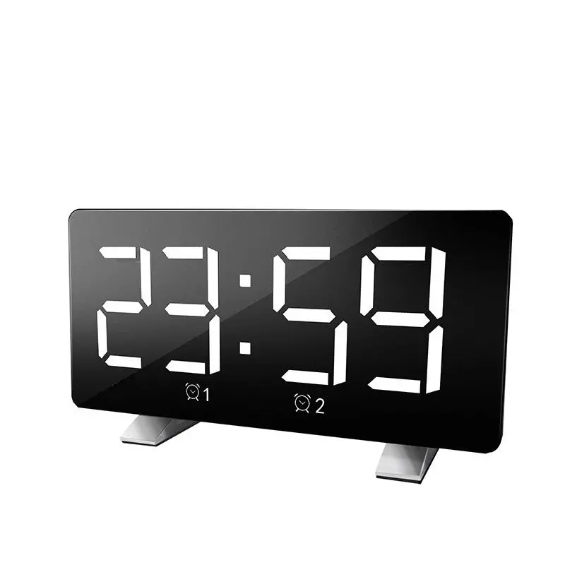 Mirror Digital LED Alarm Clock with Snooze - USB Powered & Night Mode Display
