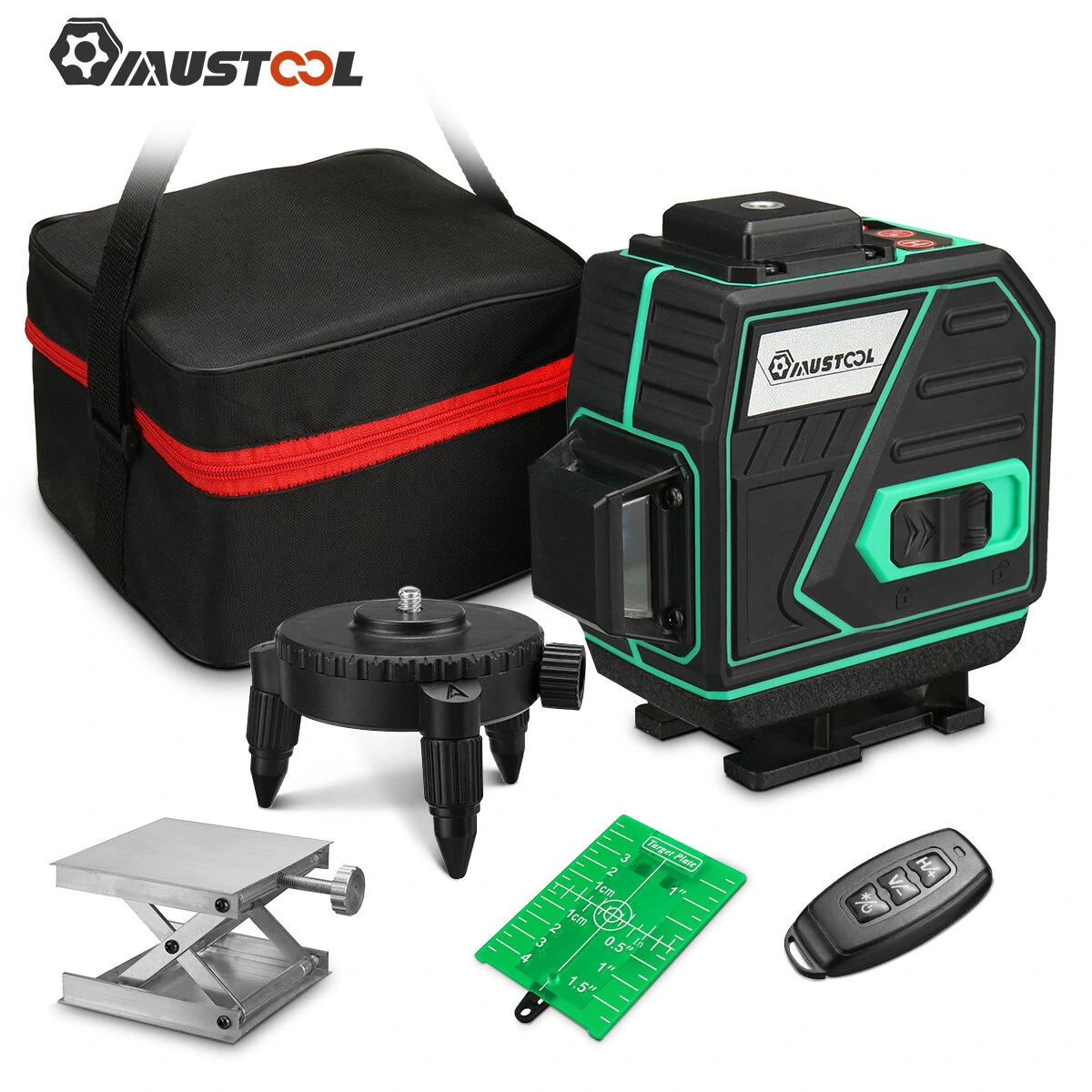 MUSTOOL 12-Line 3D 360 Laser Level | Self-Leveling with Tool Bracket