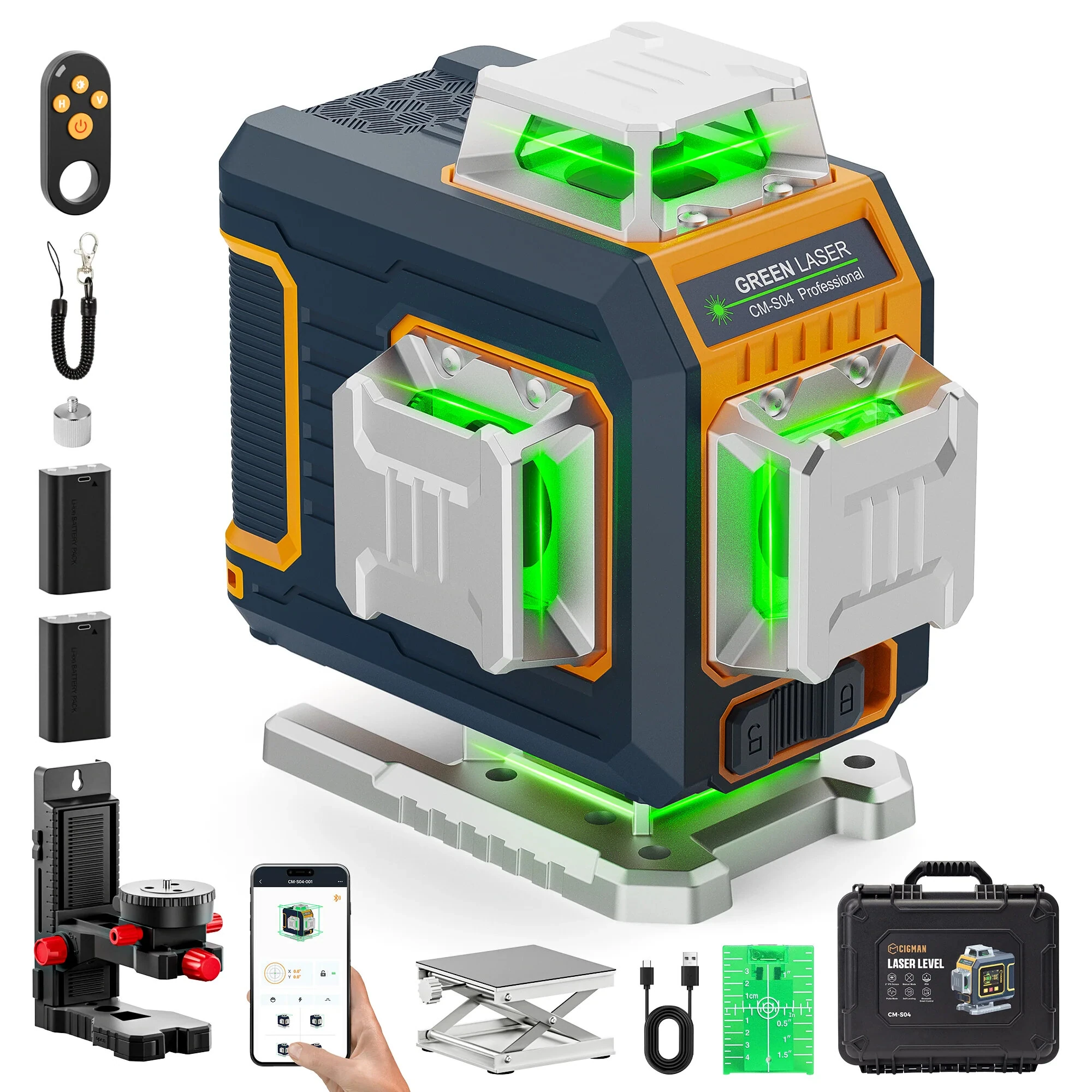 CIGMAN CM-S04 16-Line Green Laser Level | 4x360° Self-Leveling | 30m Range