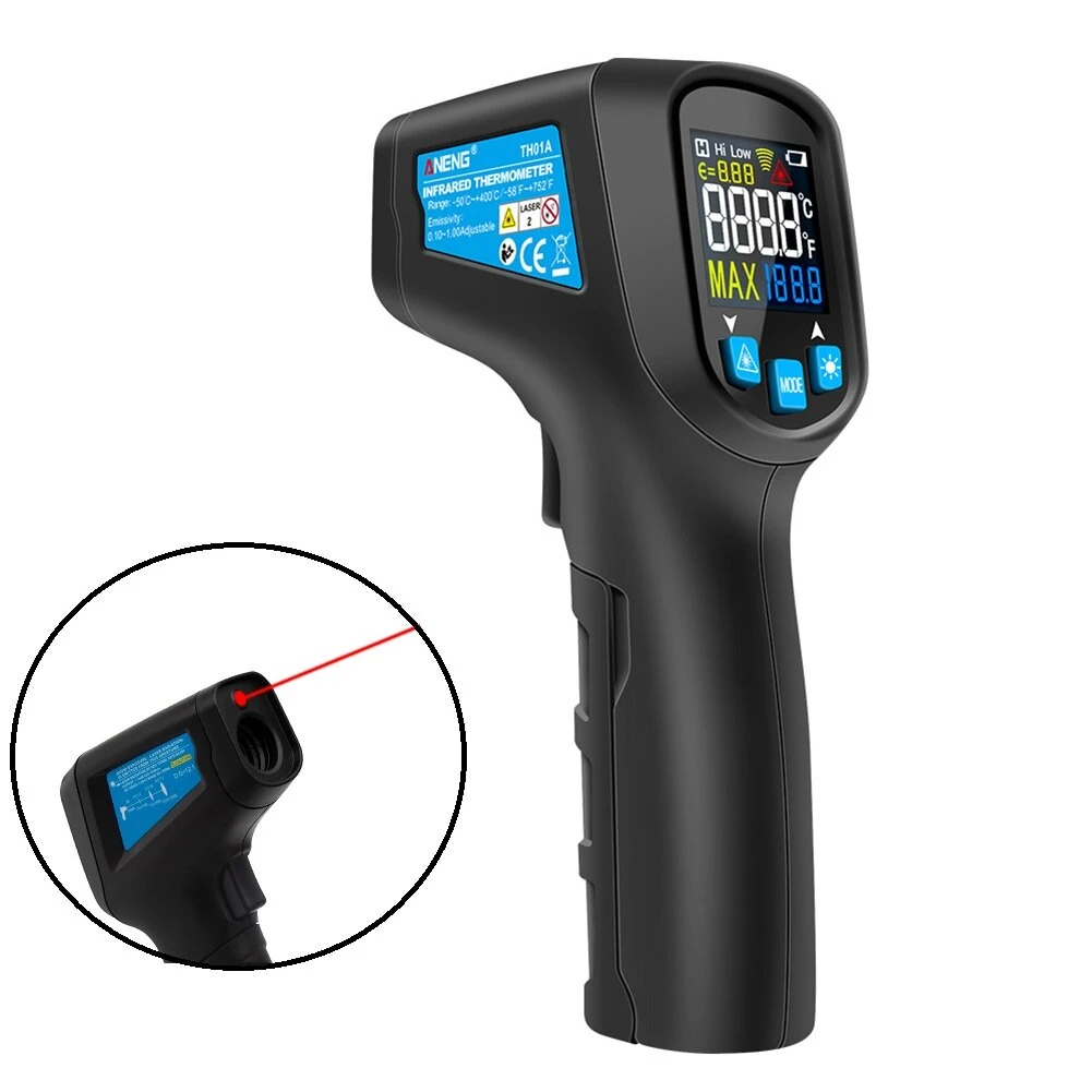 ANENG TH01A Non-Contact IR Thermometer | -50° to 400°C | Hygrometer & Color LCD