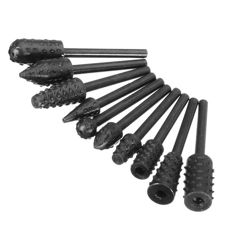 10Pcs 3mm Shank Rotary File Bits Set | Wood & Metal Cutter | Rotary Rasp Tool