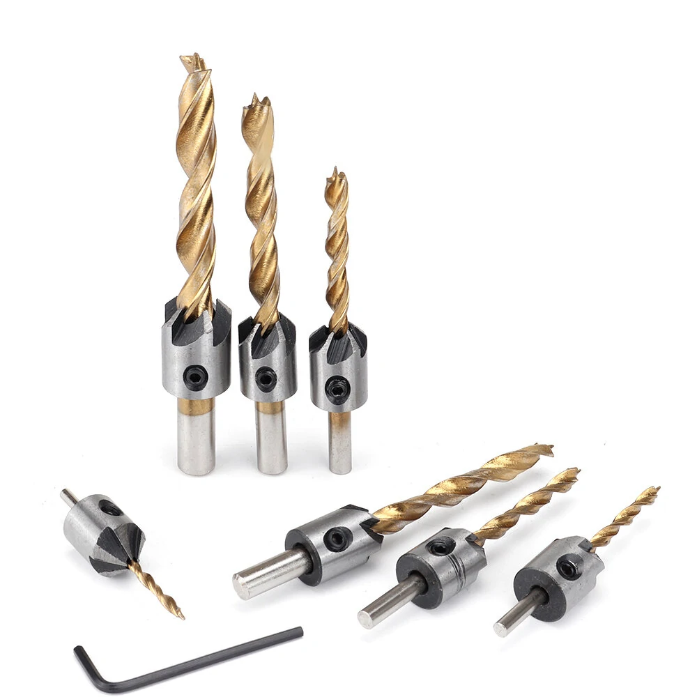 Titanium Coated Countersink Drill Bit Set - 7/8Pcs 3-10mm | Hex Wrench