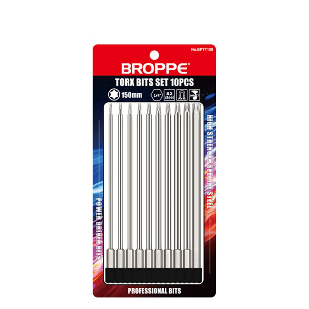 BROPPE 10Pcs S2 Alloy Steel Torx Screwdriver Bits | T6-T40 | 1/4 Inch Hex