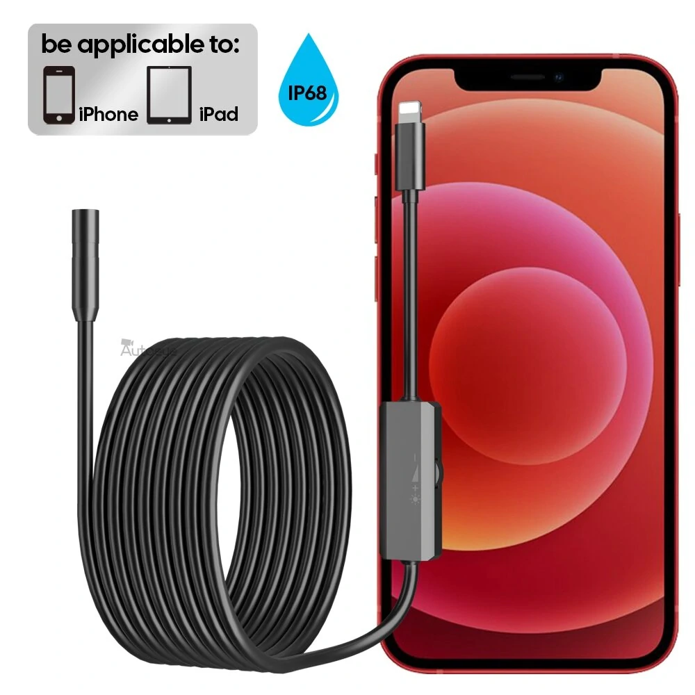 Endoscope Camera For iPhone - 8MM IP68 Waterproof Borescope | 8 LEDs Hard Line