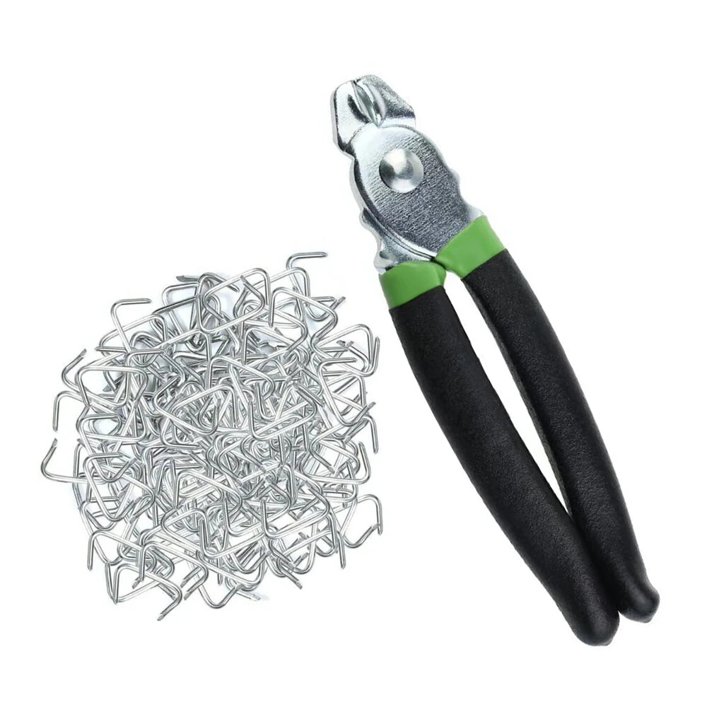 Hog Ring Pliers Kit - 200Pcs Galvanized Rings - Spring Loaded Grip for Fencing & Upholstery