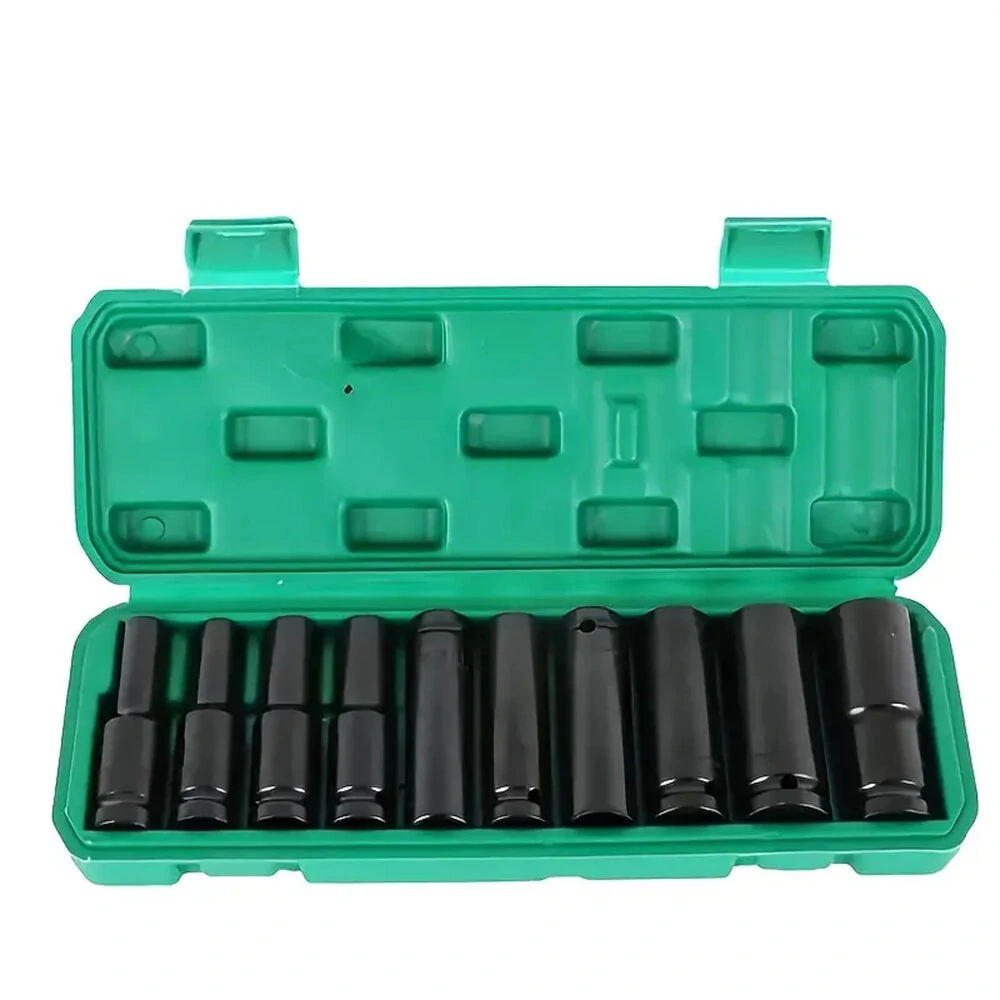 10PCS 1/2 Inch Impact Socket Set | 8-24mm Carbon Steel | Polished Finish for Drills & Wrenches
