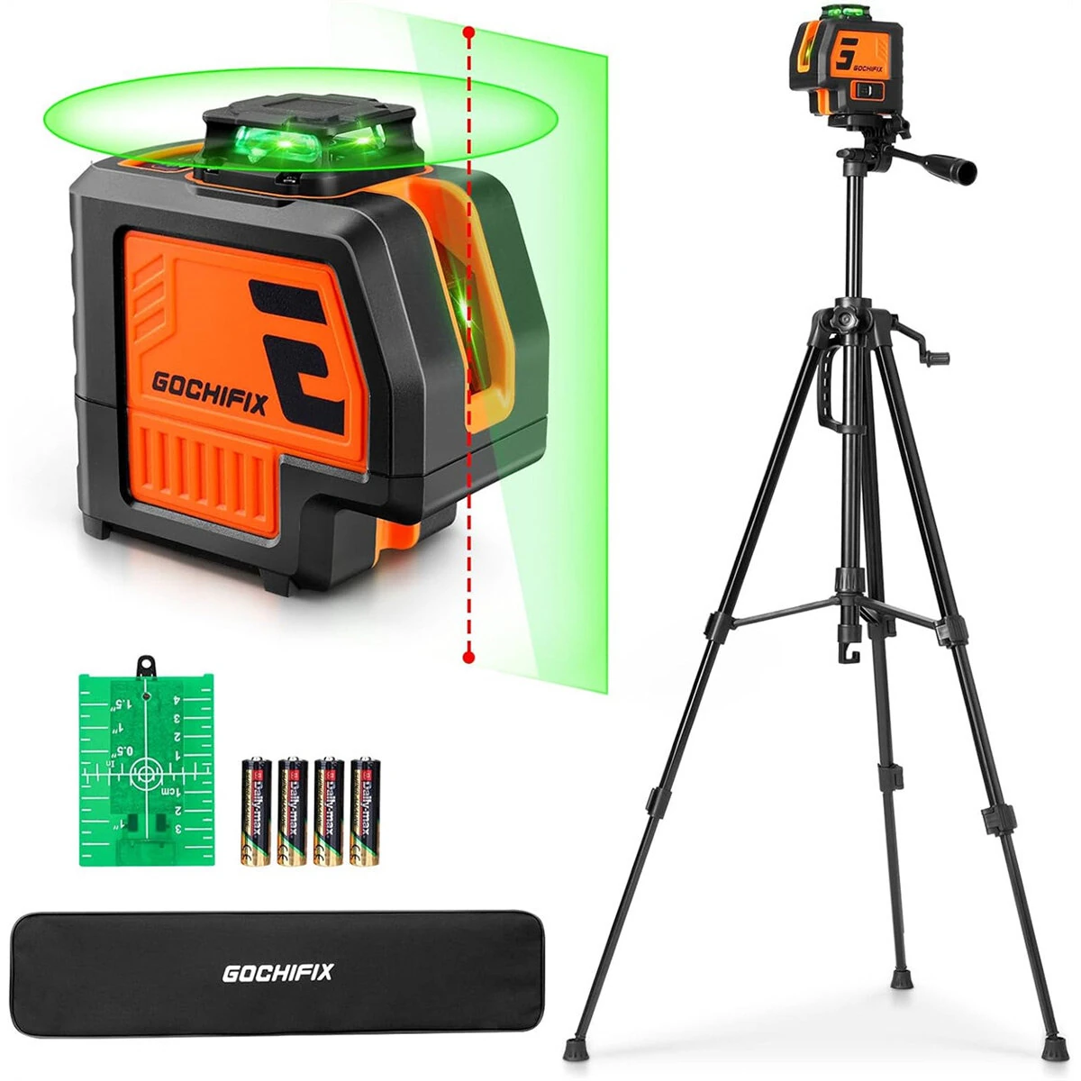 GOCHIFIX 5-Line Green Laser Level with Tripod | Self-Leveling | Floor Tile Kit