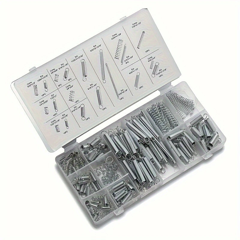 Spring Tool Kit - 200pcs Compression & Extension Steel Springs Assortment with Storage Case for DIY Craft Repairs