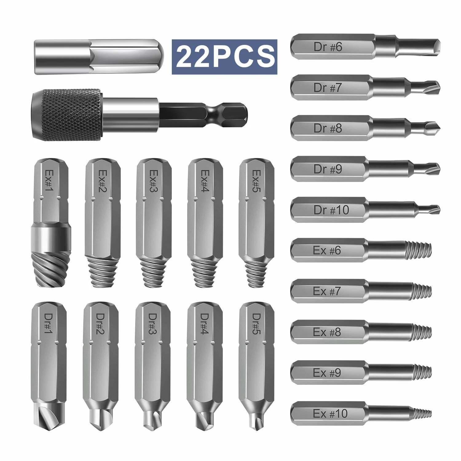 Drillpro 22pcs Screw Extractor Set | HSS Broken Bolt Remover with Locking Adapter