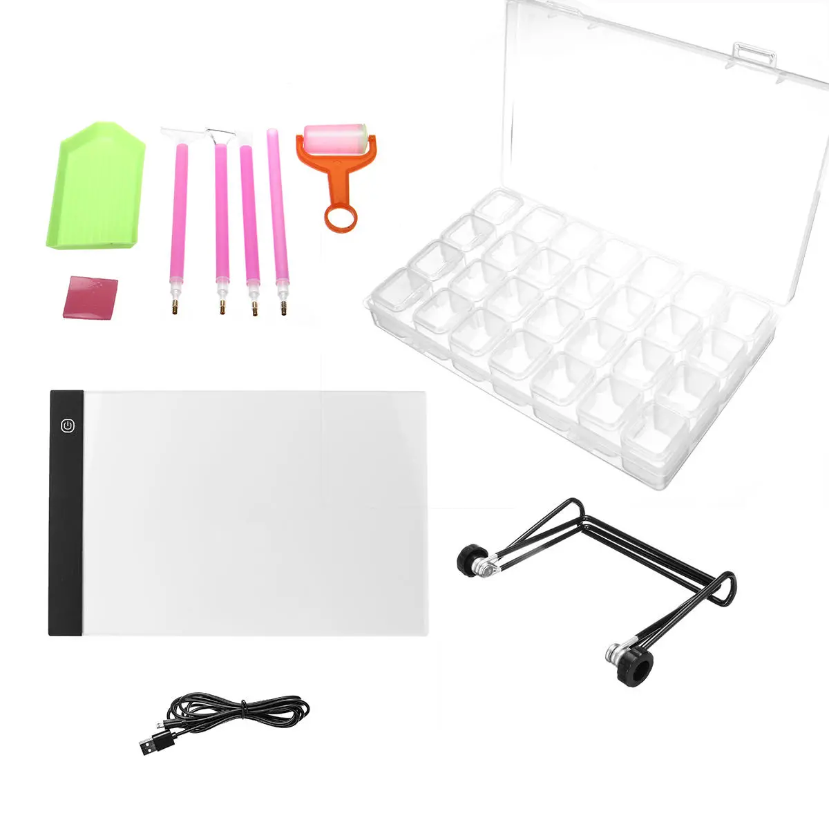 5D Diamond Painting Kit - 11pcs A4 DIY Set with Copy Board & Light