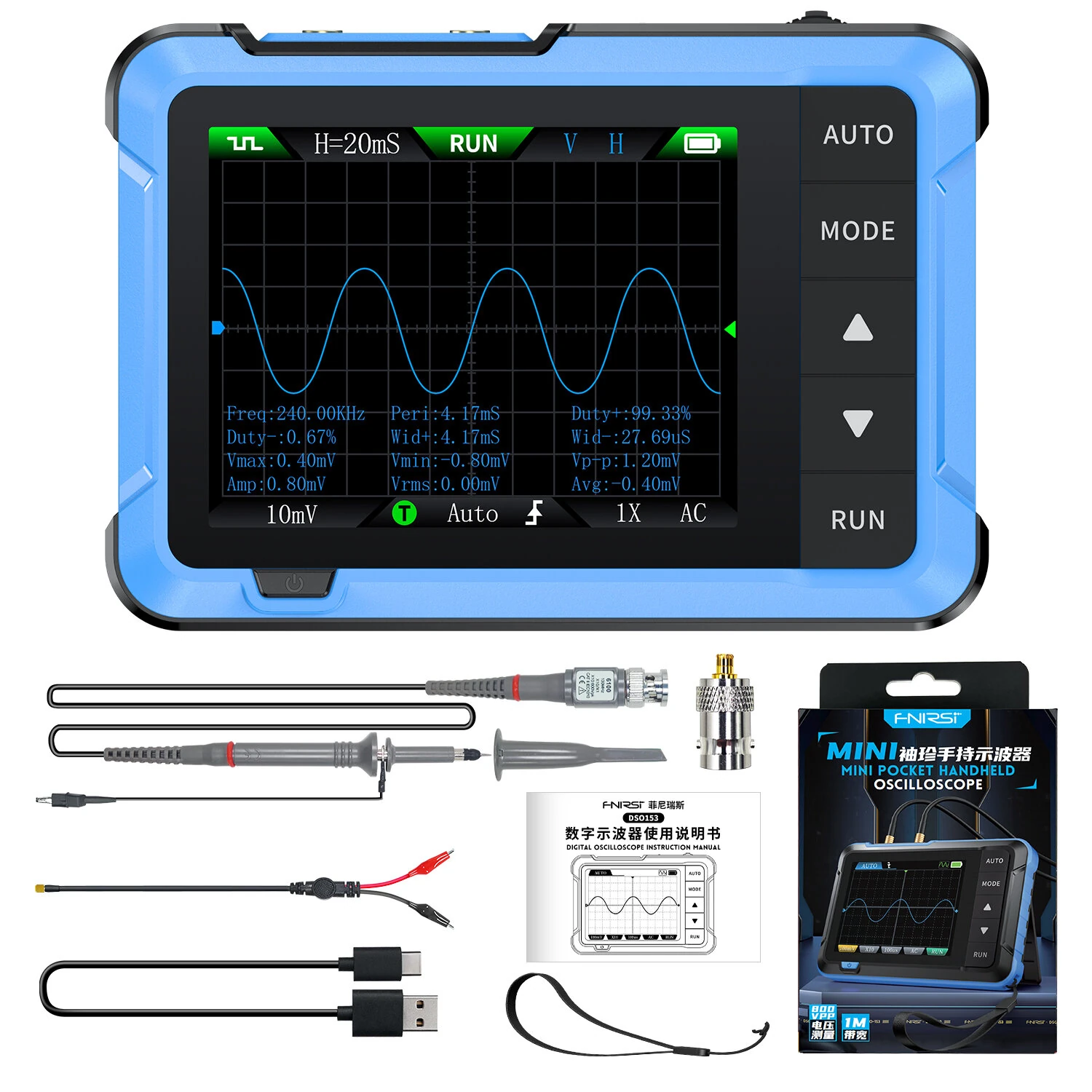 FNIRSI DSO510 Handheld Digital Oscilloscope | 10MHz 48MS/s | 2.8 TFT LCD Portable