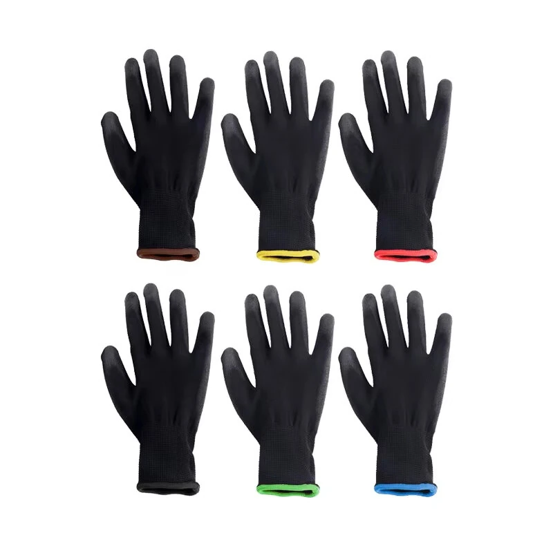 Black Nylon PU Coated Work Gloves - Non-Slip & Breathable for Gardening, Woodworking, Machinery