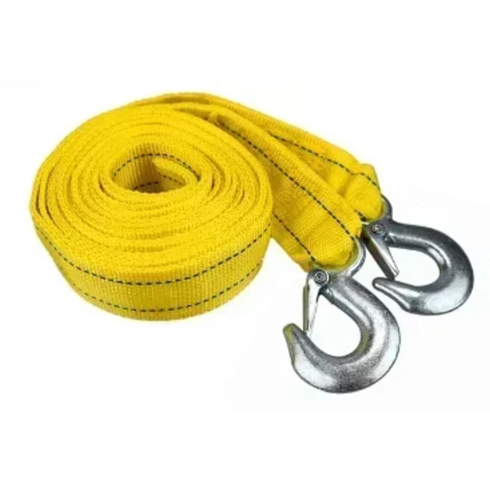 Heavy Duty 4M Car Tow Rope - 5 Ton Recovery Cable with Hooks - Fluorescent Yellow